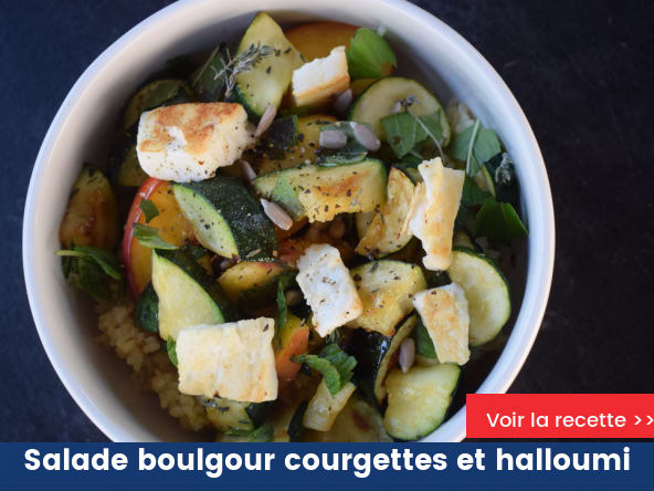 Salade tiède de boulgour aux courgettes, nectarines et halloumi